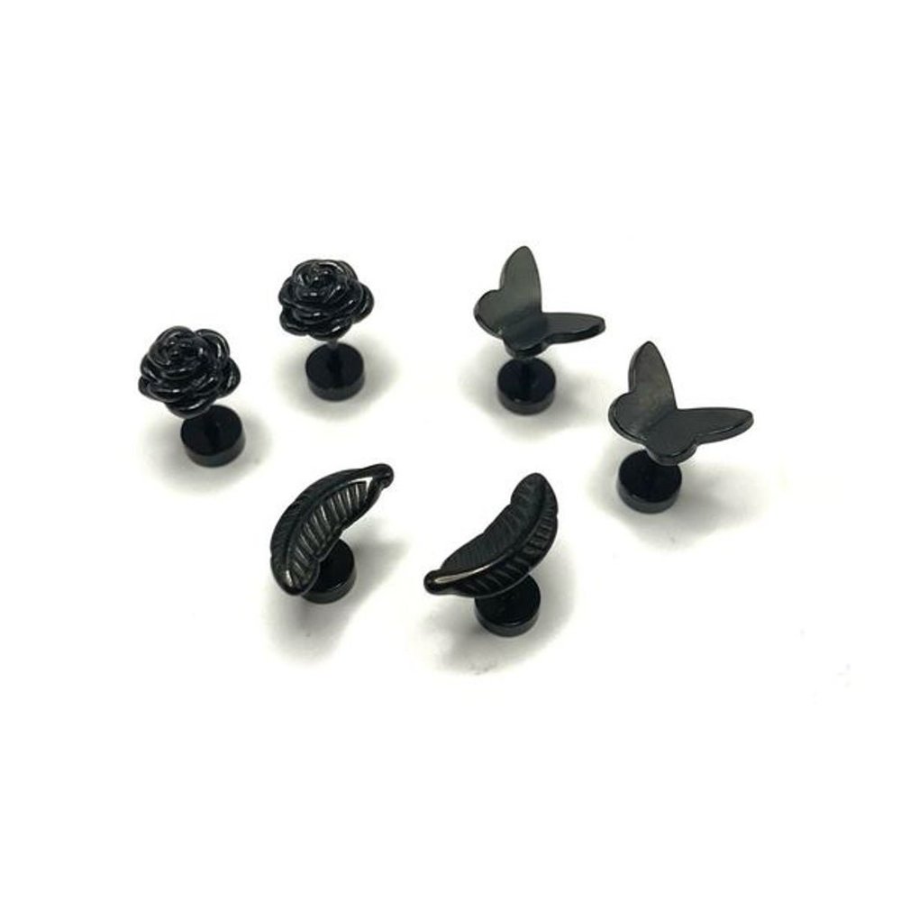 3 pairs of black surgical steel earrings